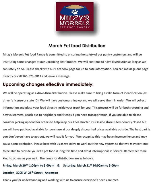 Mitzys Morsels Pet Food Pantry March Distribution Anderson