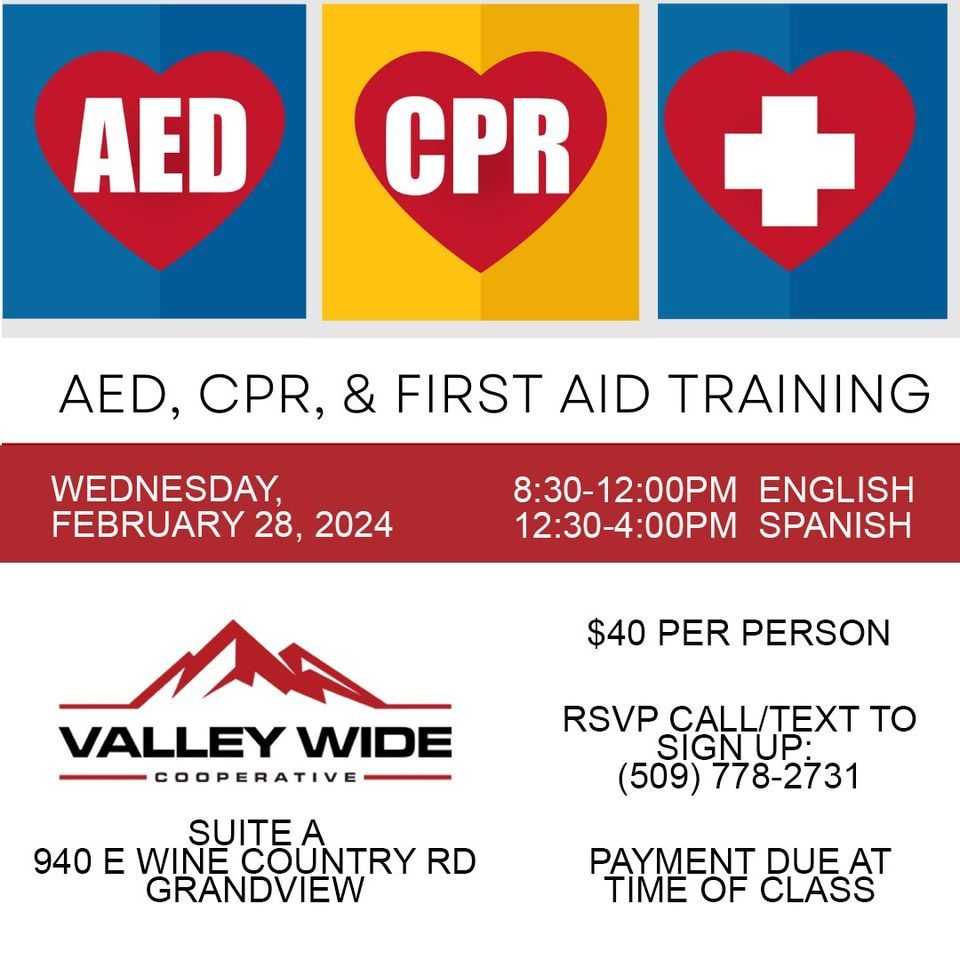 AED, CPR & FIRST AID TRAINING (ENGLISH) GRANDVIEW, Valley Wide ...