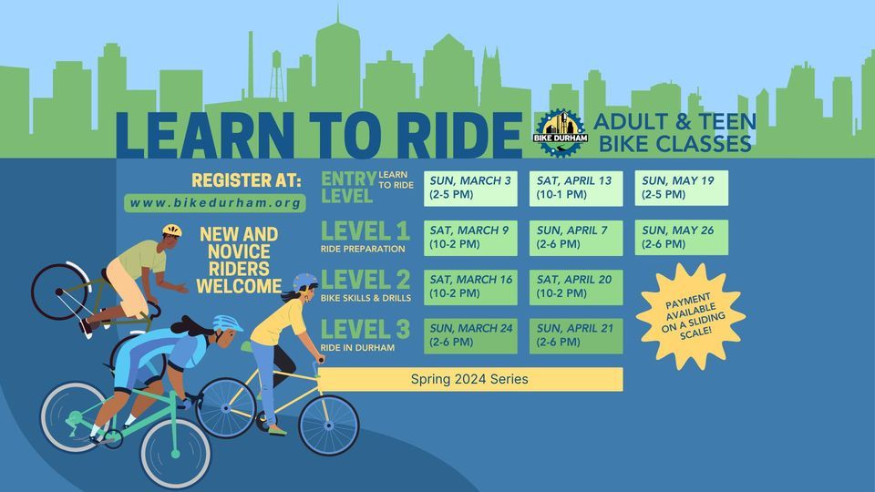 Adult & Teen Bike Riding Classes (Spring 2024) with Bike Durham, ReCity