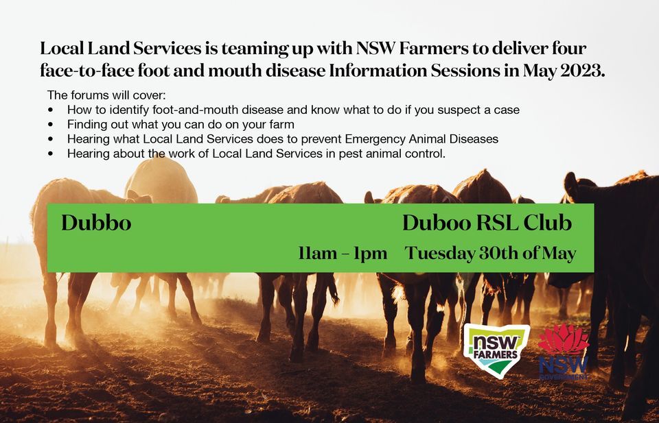Foot and mouth disease Dubbo, Dubbo RSL Memorial Club, 30 May