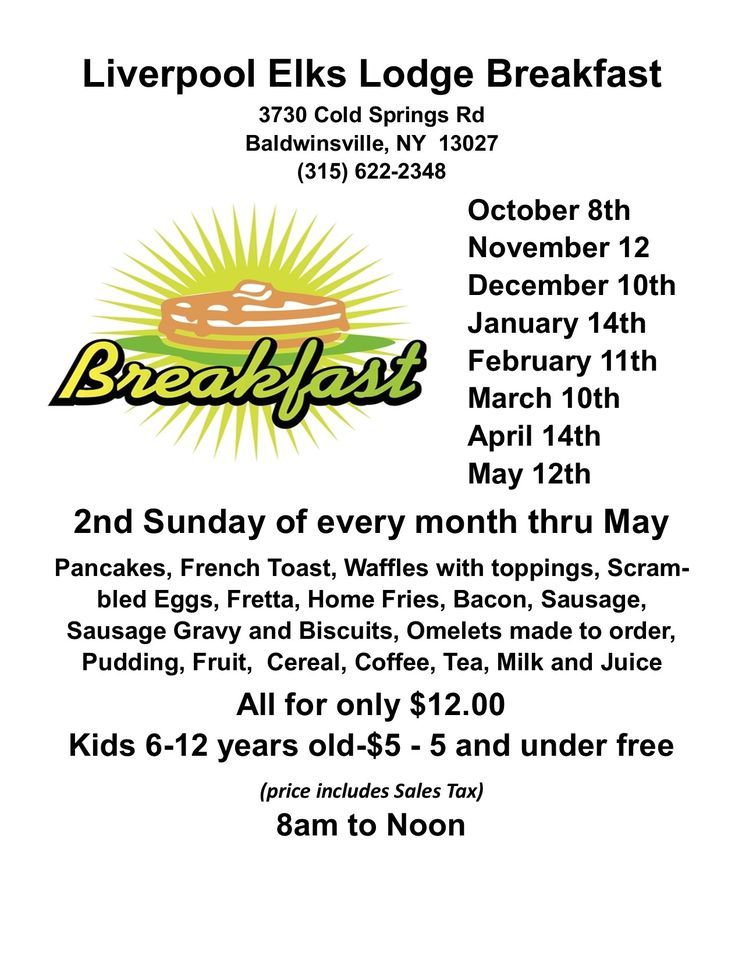 Liverpool Elks Lodge Breakfast Buffet, 3730 Cold Springs Rd