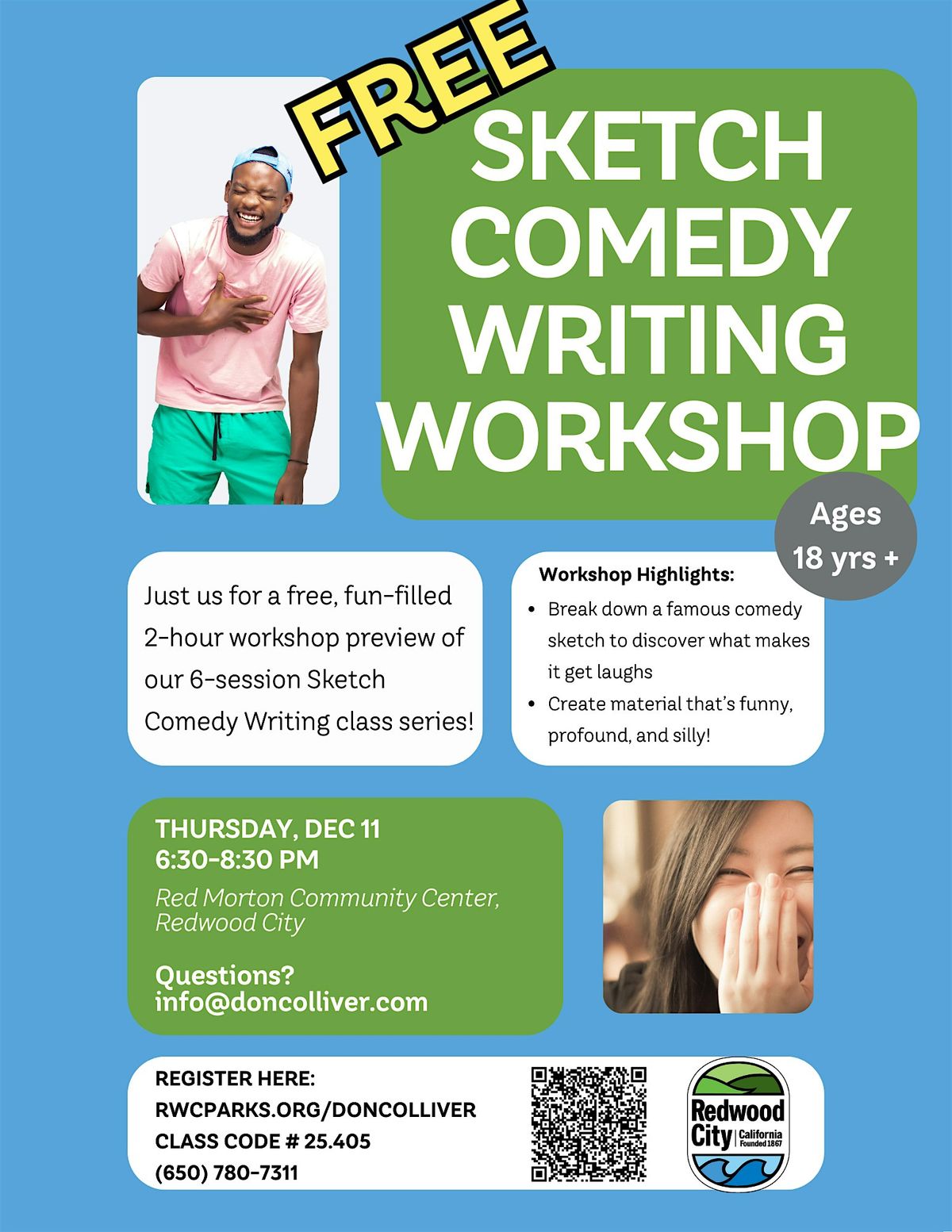 Free Sketch Comedy Writing Workshop, 11 December | Event in Redwood City | AllEvents