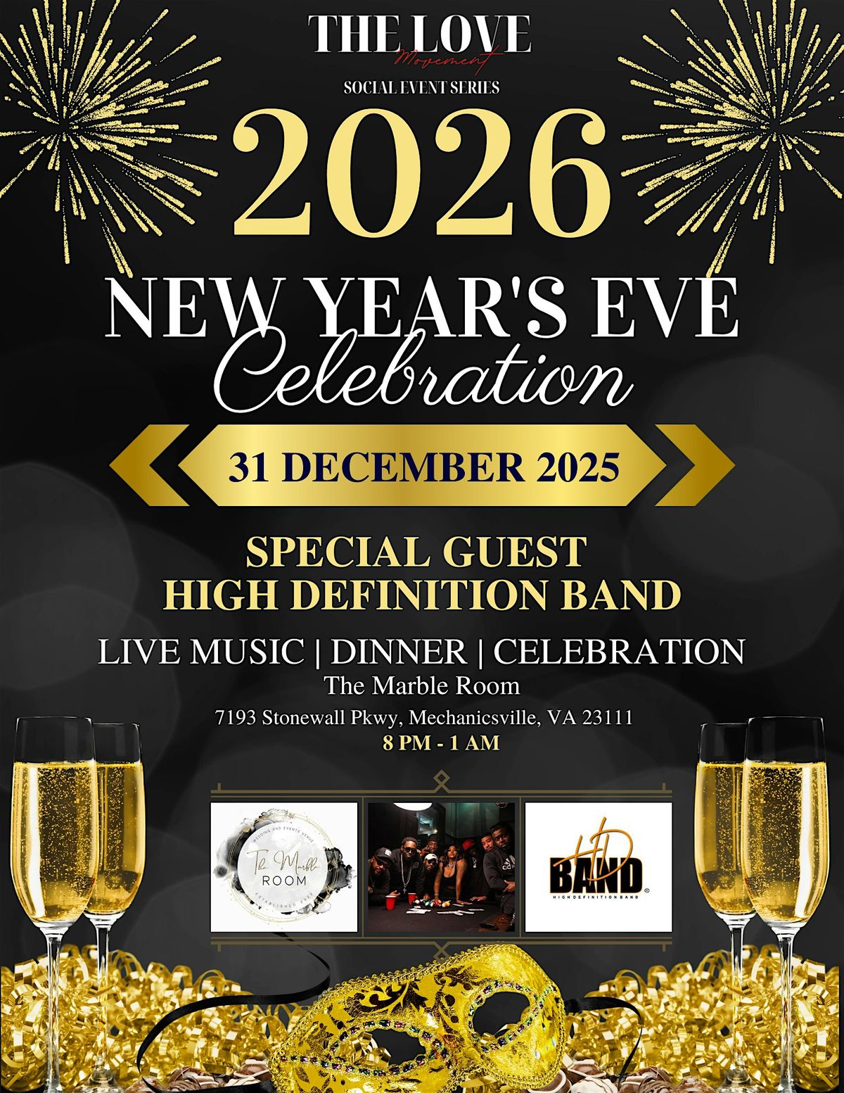 NYE Celebration Presented by The Love Movement Social Event Series, 31 December | Event in Mechanicsville