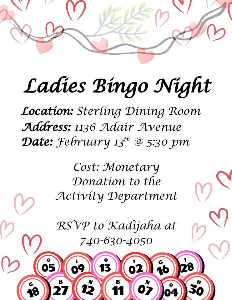 Ladies Bingo Night Cedar Hill Healthcare & Rehabilitation, 1136 Adair