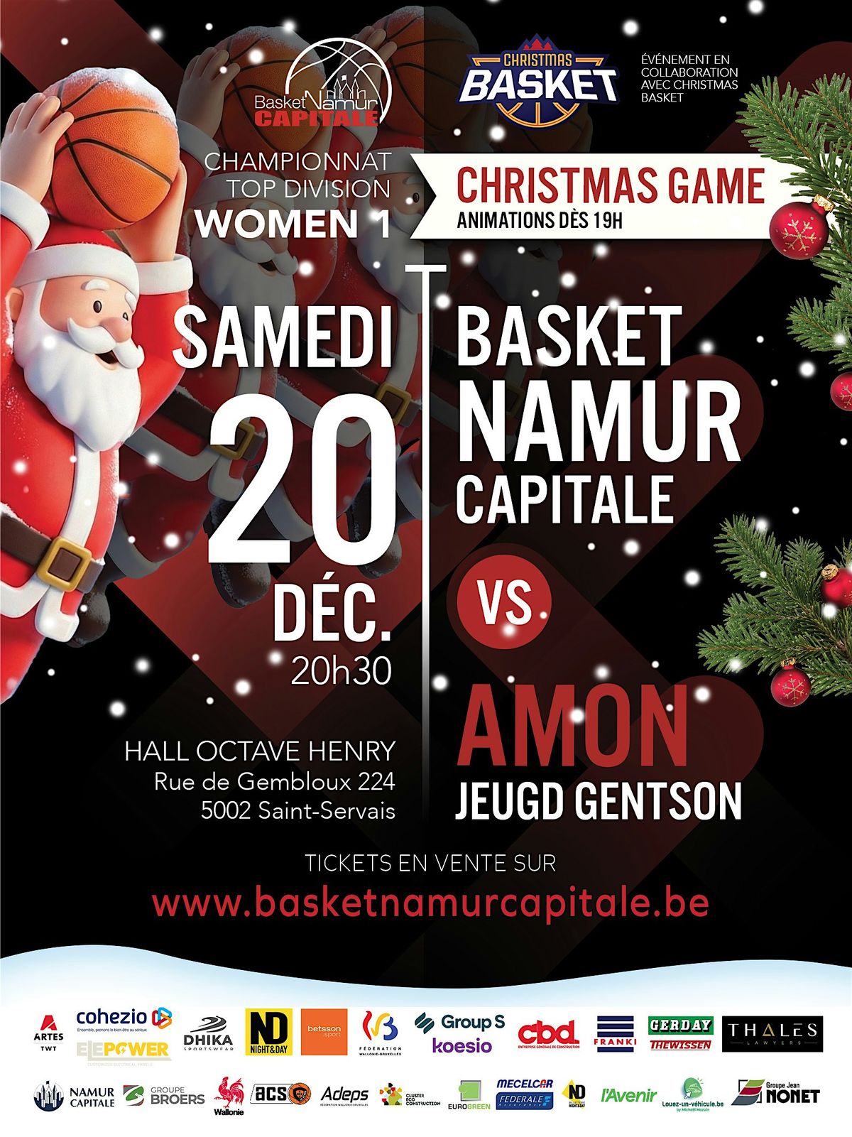 CHRISTMAS GAME - TDW1:  BASKET NAMUR CAPITALE - GENTSON, 20 December | Event in Namur | AllEvents