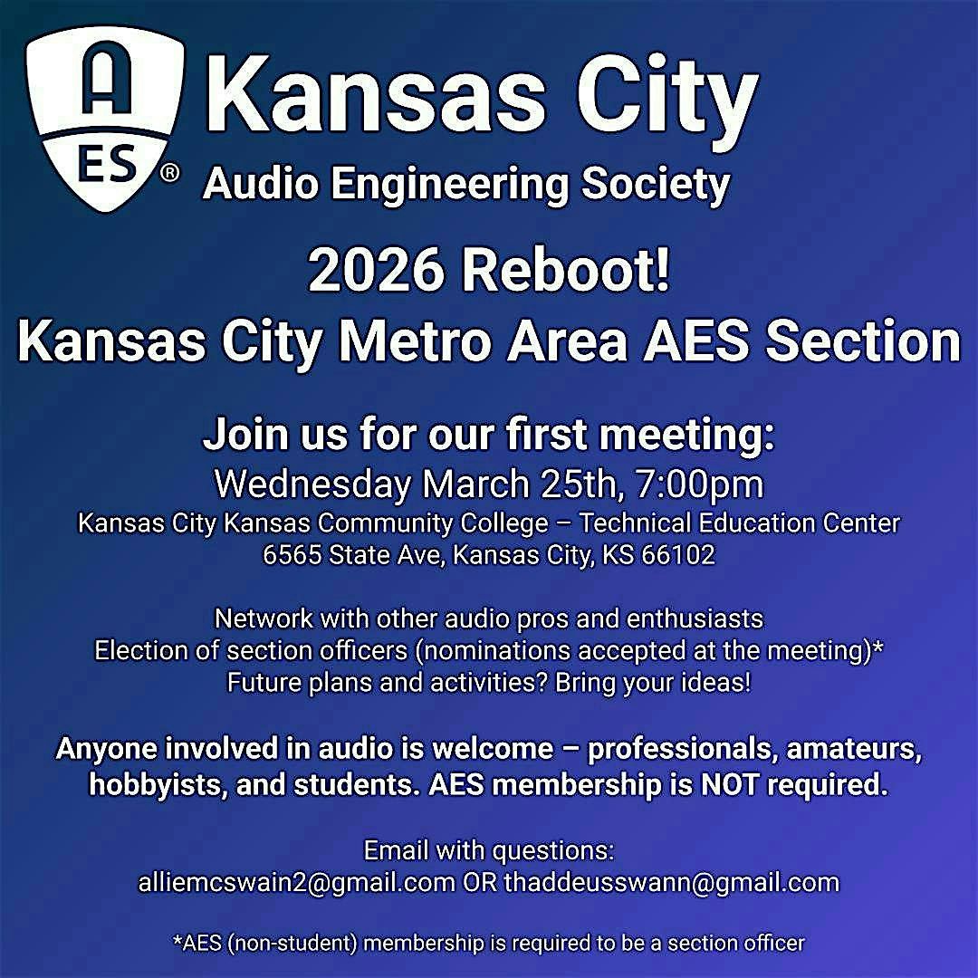 KC Audio Engineering Society Reboot 2026, 6565 State Ave, Kansas City ...