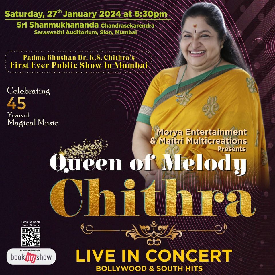 Chithra Live In Concert, Shanmukhananda Auditorium, Mumbai, 27 January 2024 AllEvents.in
