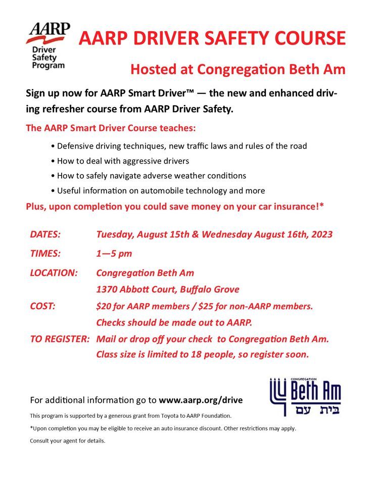 AARP Driver Safety Course hosted CBA, Congregation Beth Am Buffalo