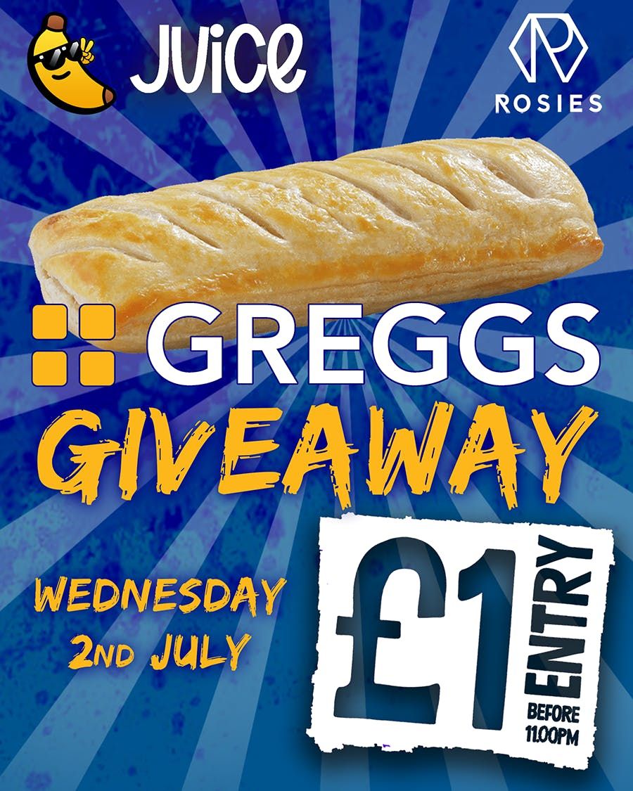 JUICE Wednesday - Greggs Rave 🥟, 2 July | Event in Chester | AllEvents