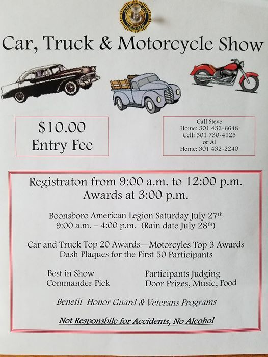 Annual Car, Truck and Cycle show, Boonsboro American Legion Post 10