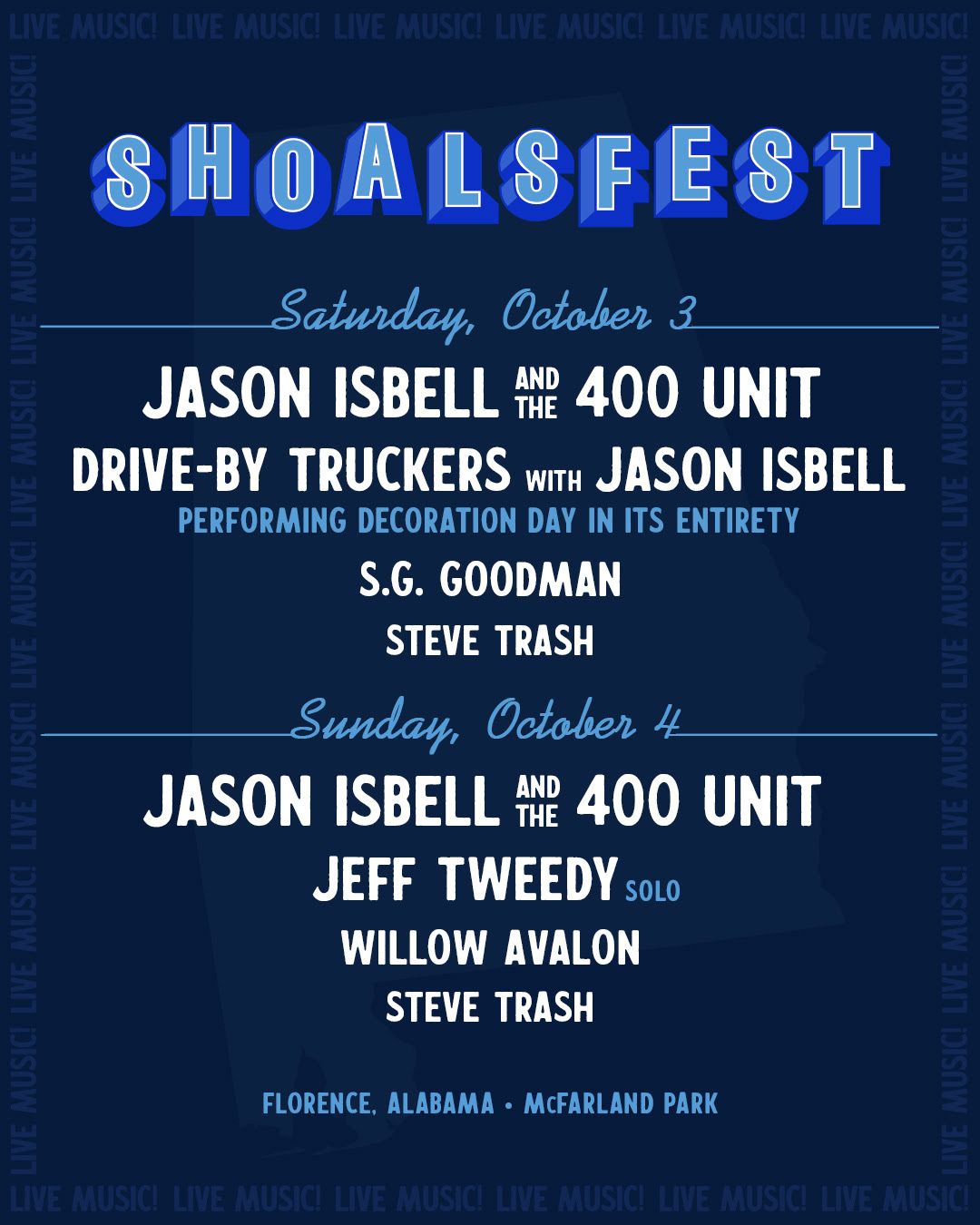 Event Control Unit Shoals Fest: Jason Isbell and the 400 Unit Jeff Tweedy & Willow Avalon ...