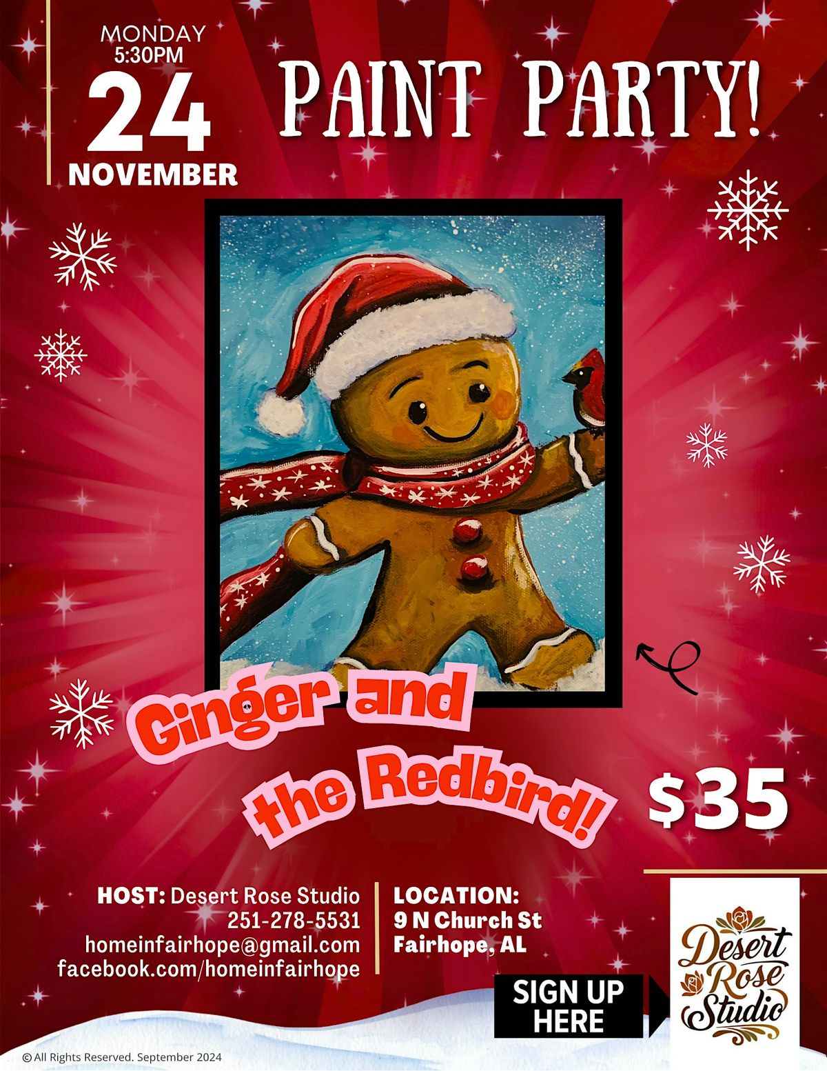 Ginger and the Redbird Paint and Sip Party!, 24 November | Event in Fairhope | AllEvents