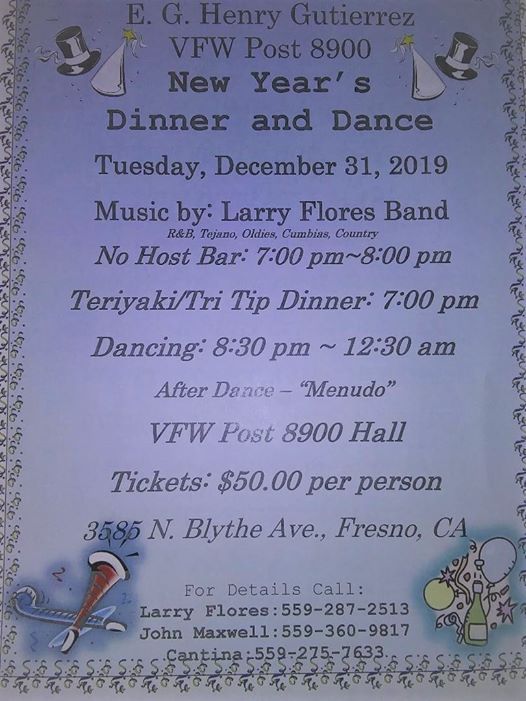 Vfw Post 8900 New Years Dinner Dance at 3585 N Blythe Ave, Fresno, CA ...
