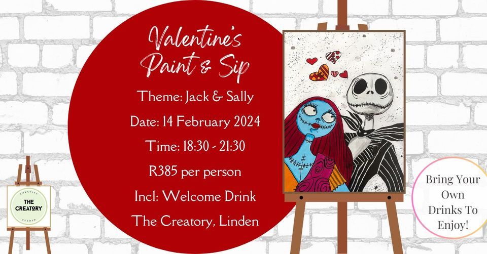 Valentines Paint & Sip Jack & Sally, The Creatory, Johannesburg