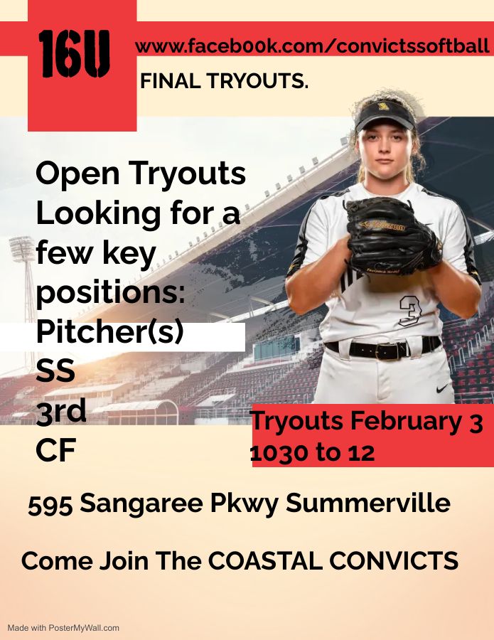 16u Coastal Coastal Convicts Travel Softball Tryouts, 595 Sangaree Pkwy, Summerville, SC 29486