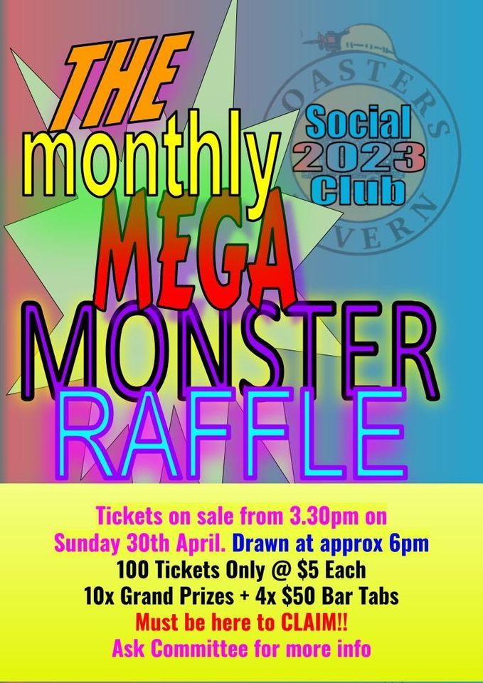 Monthly Mega Raffle, Coasters Tavern, Christchurch, 30 April 2023