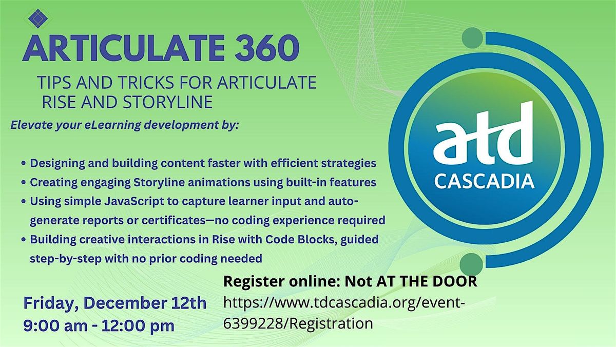 Articulate Storyline & Rise Tips and Tricks, 12 December | Event in Portland | AllEvents