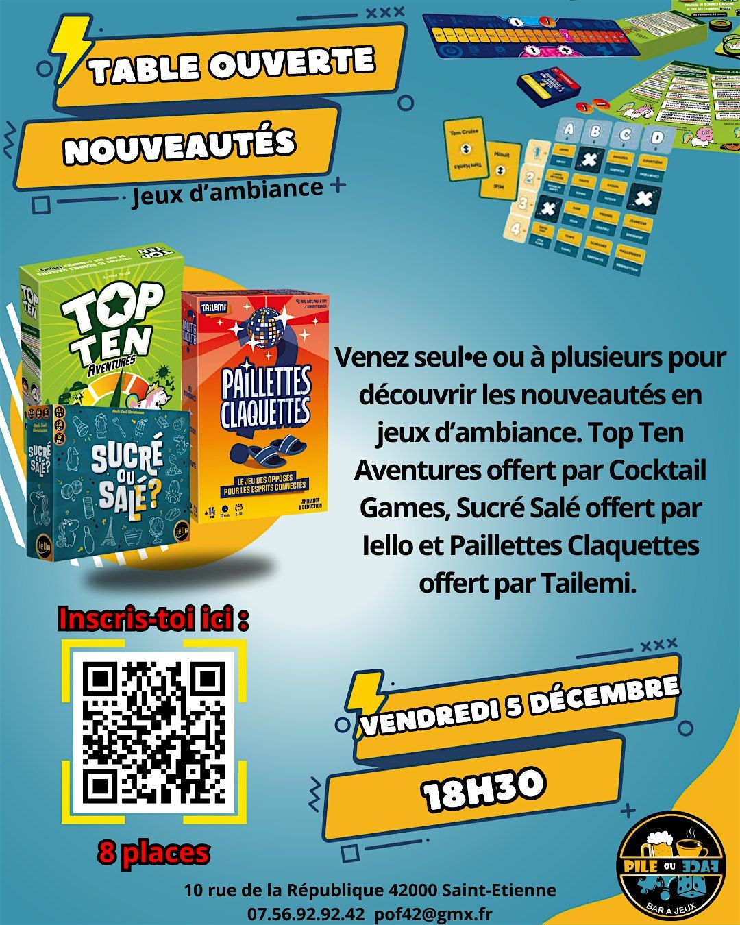 Tables ouvertes - Nouveautés jeux d'ambiance, 5 December | Event in Saint-Étienne | AllEvents