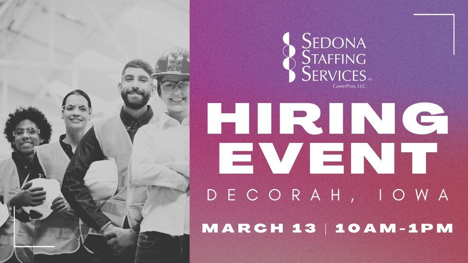 Hiring Event Decorah, IA, The Landing Market, Decorah, 13 March 2024