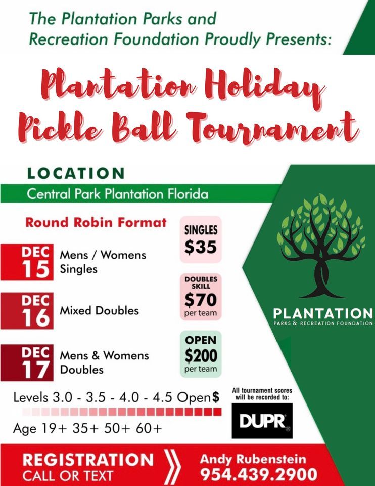 Plantation Holiday Pickle Ball Tournament , Central Park, Plantation, 5