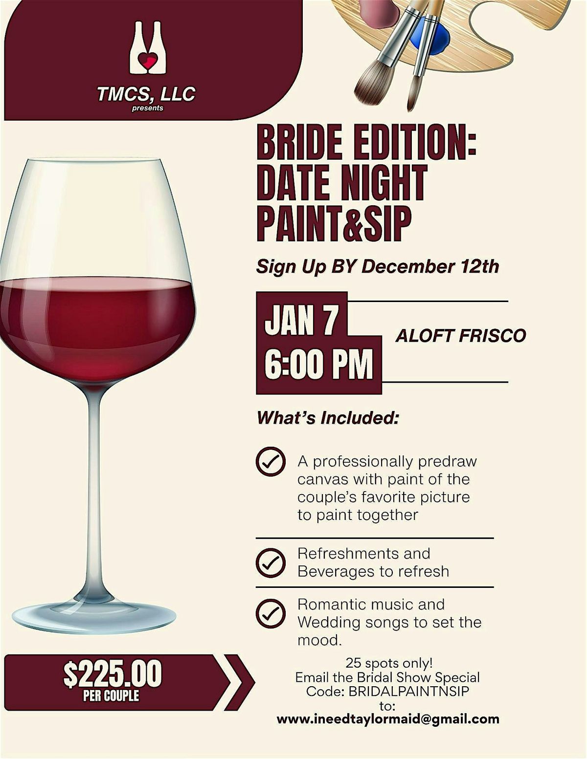 PAINT-N-SIP: Bridal Couples Edition, 7 January | Event in Frisco | AllEvents