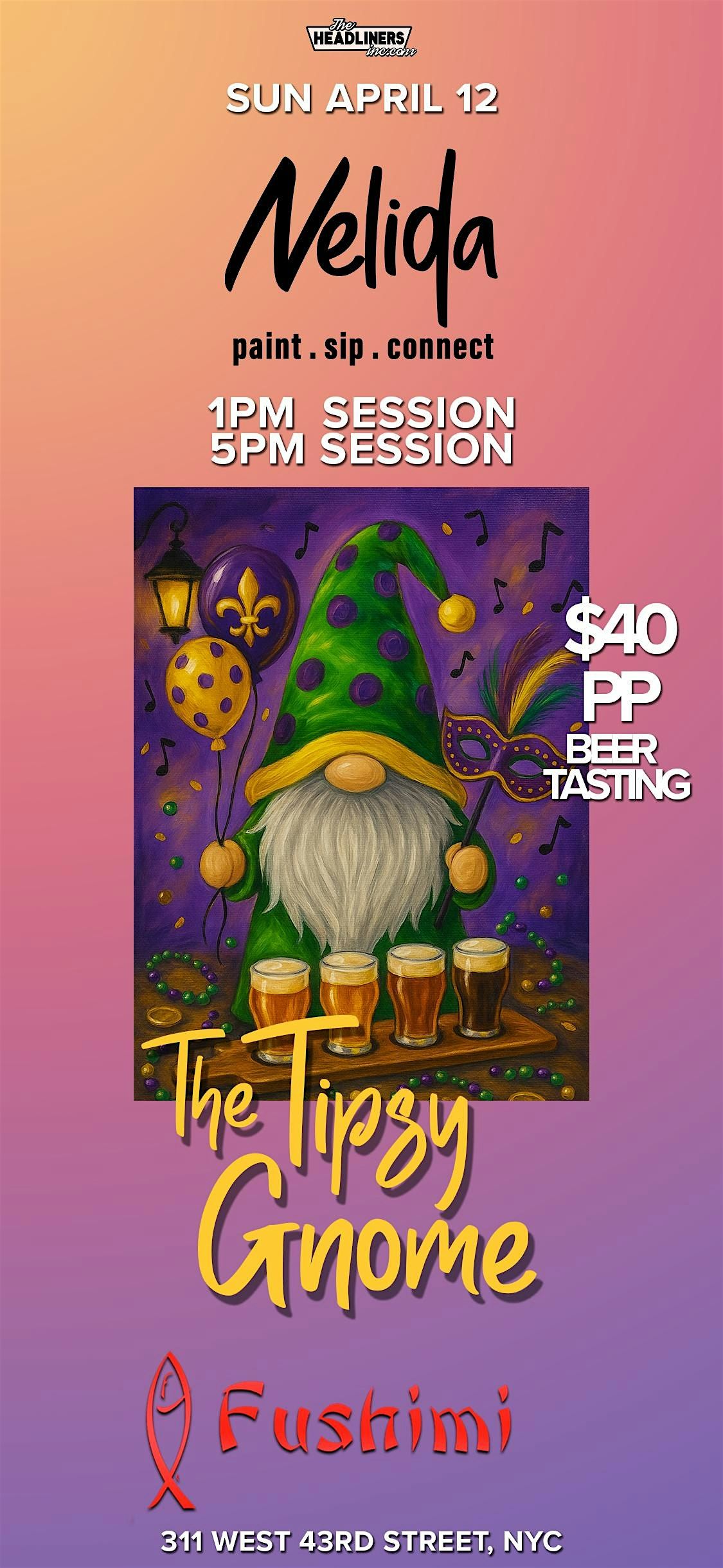 The Tipsy Gnome Paint & Sip, 12 April | Event in New York | AllEvents