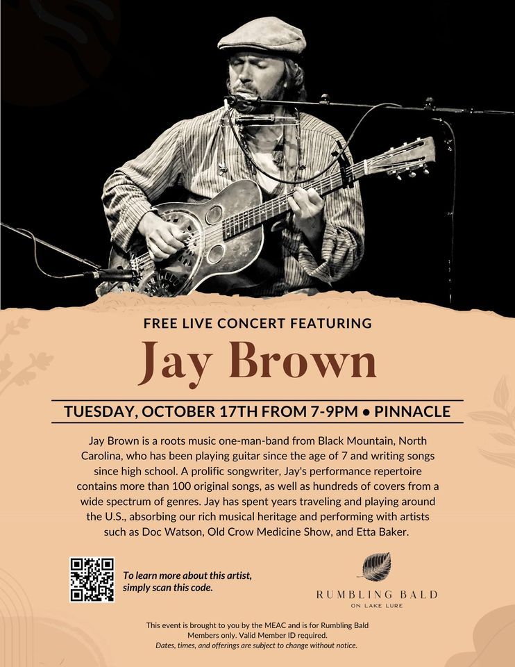 Live Concert Featuring Jay Brown, Rumbling Bald on Lake Lure, October