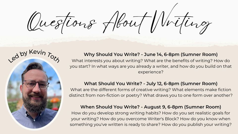 Questions About Writing, Claremont United Church of Christ, 12 July