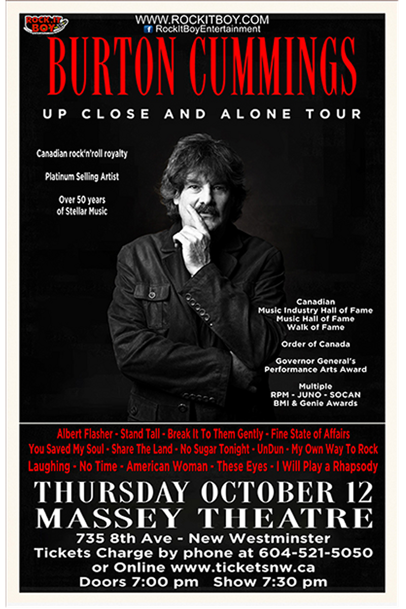 Burton Cummings at Hoyt Sherman Auditorium, 20 July | Event in Des Moines | AllEvents