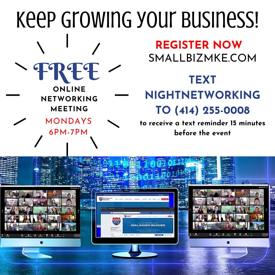 Zoom Event Small Business Owners Networking Event Monday Nights 