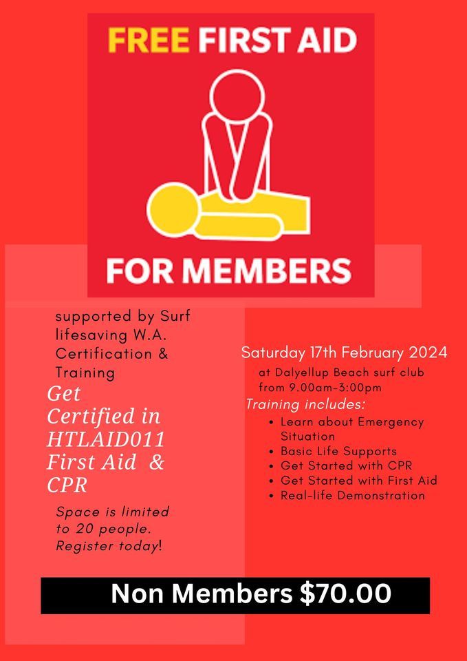 First aid training for members & non members, Dalyellup Beach Surf Life Saving Club, South