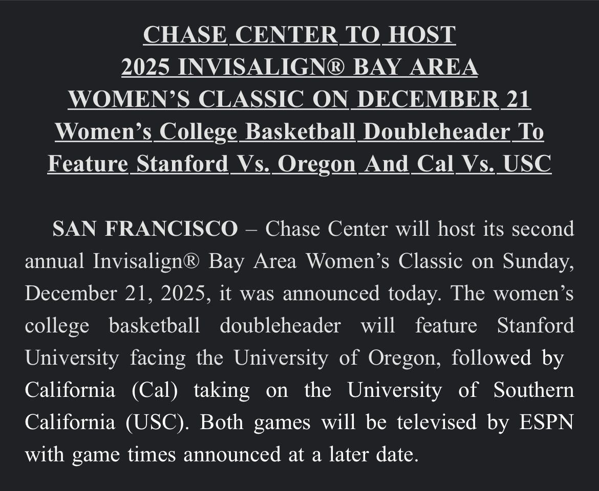 Bay Area Women's Classic: Stanford vs. Oregon & California vs. USC, 20 December | Event in San Francisco