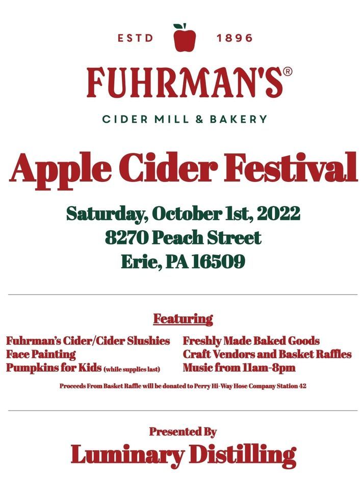 2nd Annual Cider Festival, Luminary Distilling, Eatery, Fuhrman's Cider