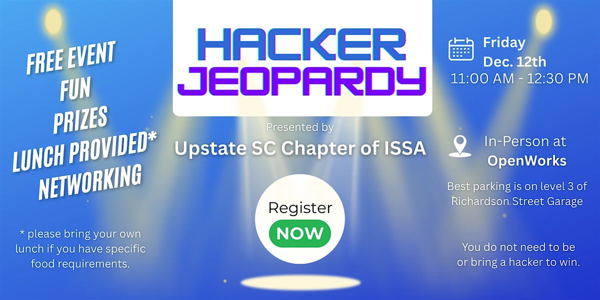 Hacker Jeopardy, 12 December | Event in Greenville | AllEvents