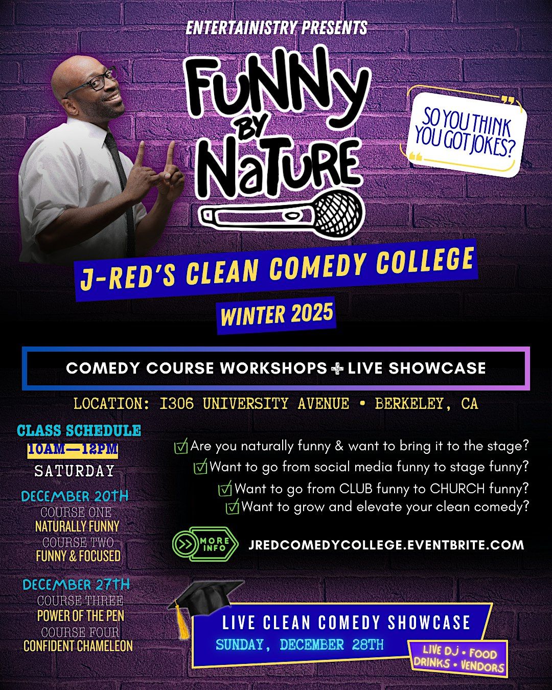 "Funny by Nature" J-Red's Clean Comedy College, 20 December | Event in Berkeley | AllEvents