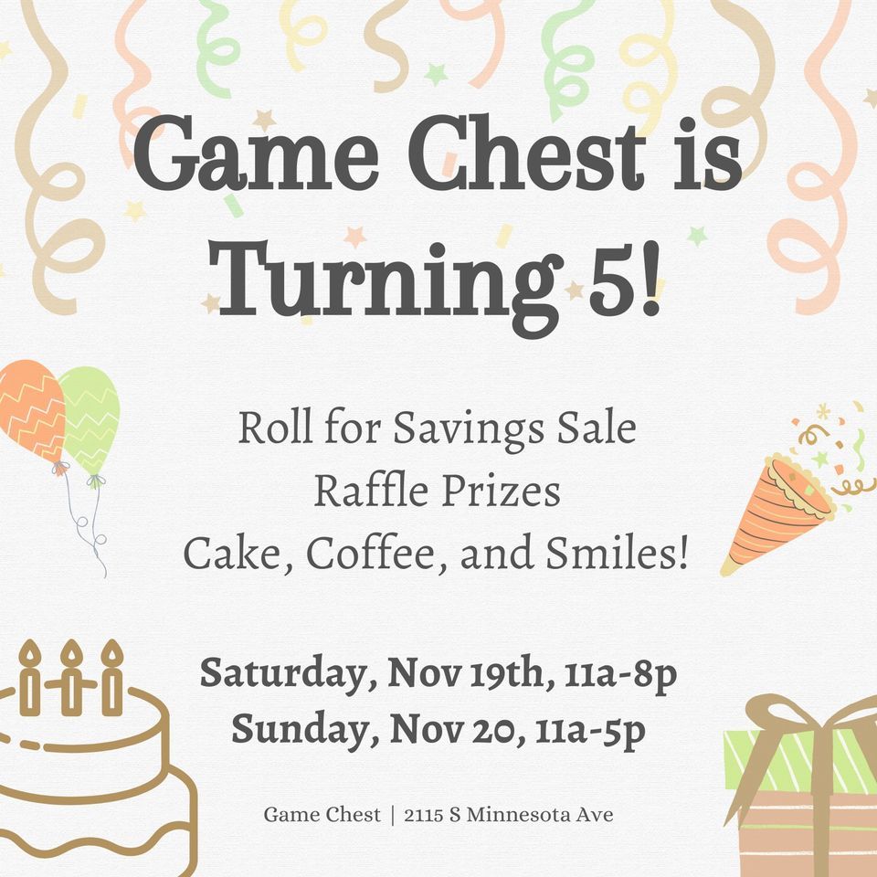 Game Chest is Turning 5! - A BIG SALE!, SF Game Chest, Sioux Falls,  November 19 2022 | AllEvents.in