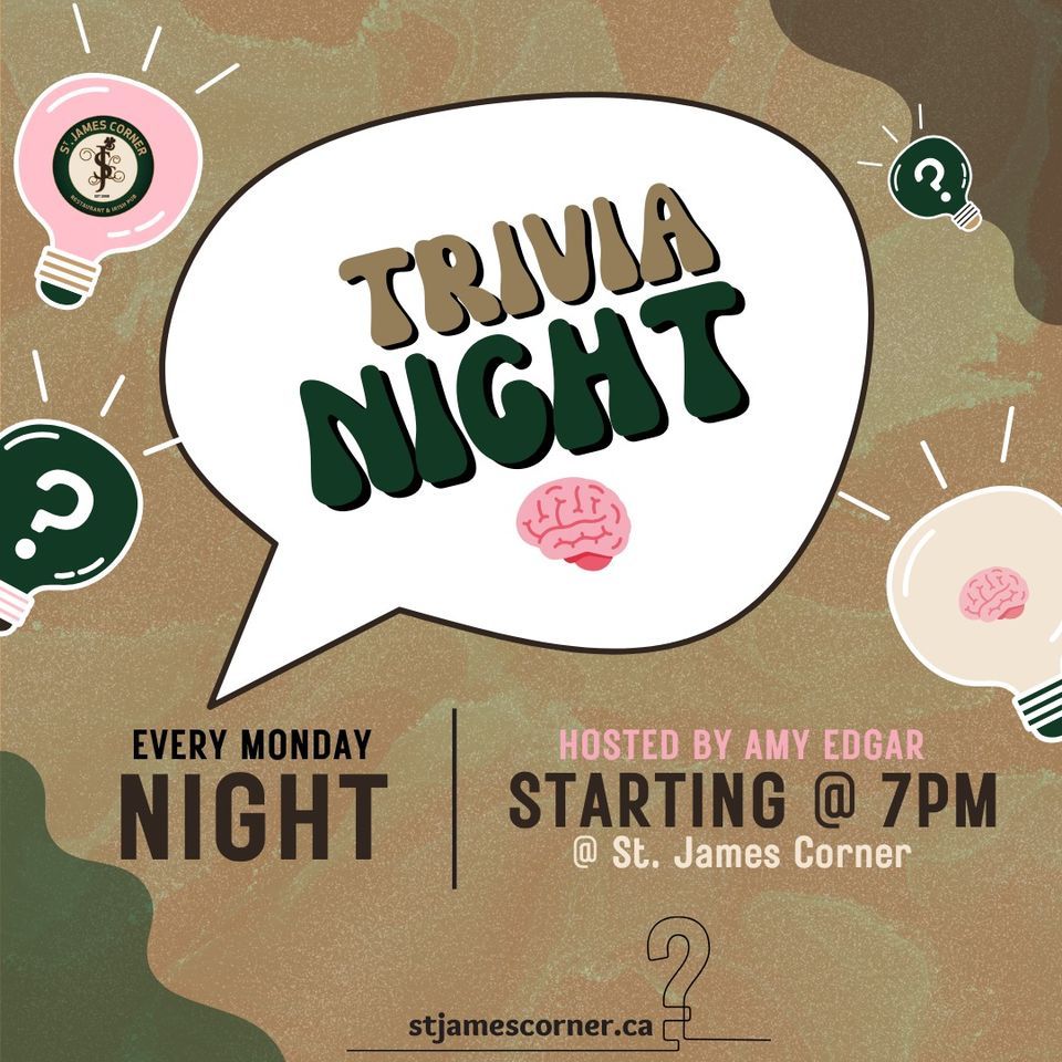 TRIVIA NIGHT Hosted by Amy Edgar, St. James Corner Irish Pub, Calgary