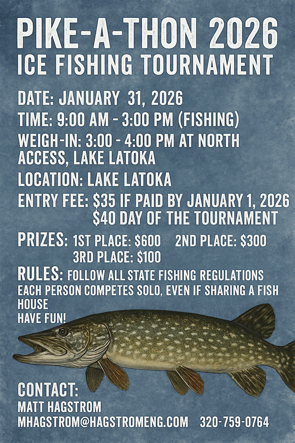 2026 Pike-A-Thon Ice Fishing Tournament on Lake Latoka, 31 January | Event in Alexandria | AllEvents