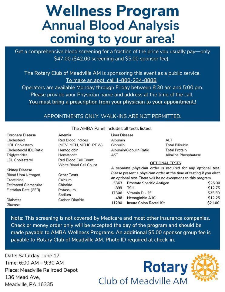 AMBA Blood Screening/Analysis - Wellness Program, Meadville Railroad AMBA Blood Screening/Analysis - Wellness Program, Meadville Railroad