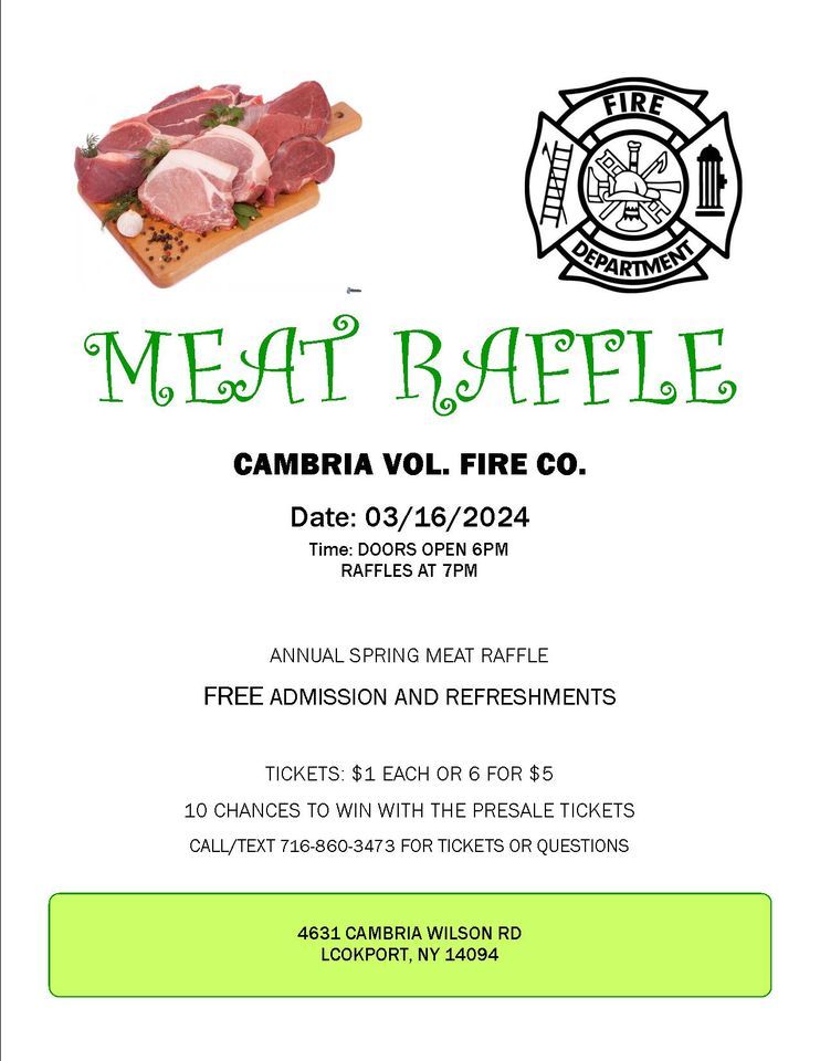 ANNUAL SPRING MEAT RAFFLE, 4631 Cambria Wilson Rd, Lockport, NY 140949796, United States
