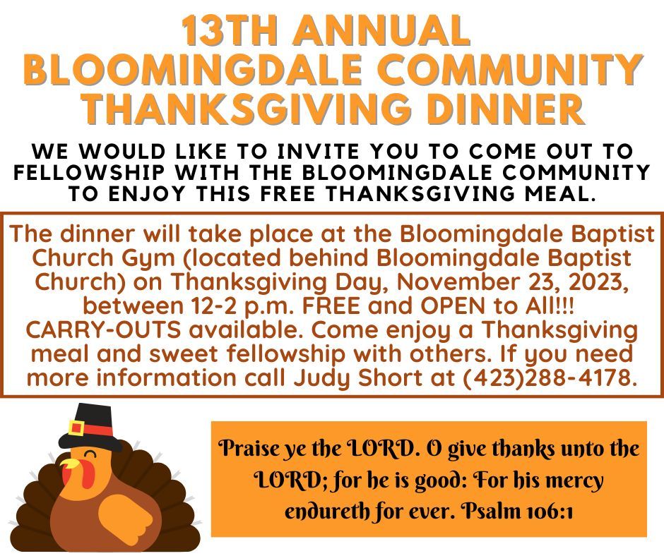 13th Annual Bloomingdale Community Thanksgiving Dinner, Bloomingdale
