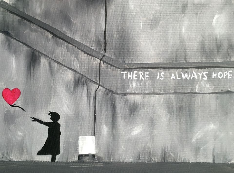 Dunedin Paint and Wine Night Banksy Balloon Girl, The Dish Cafe & Bar, Dunedin, 12 April 2023