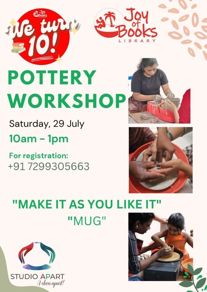 3hr Pottery Joy of Books Library, Chennai, 29 July 2023
