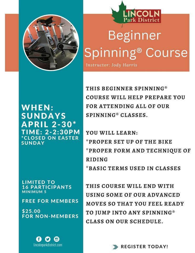Beginner Spinning® Course, Lincoln Park District, April 2 2023 AllEvents.in