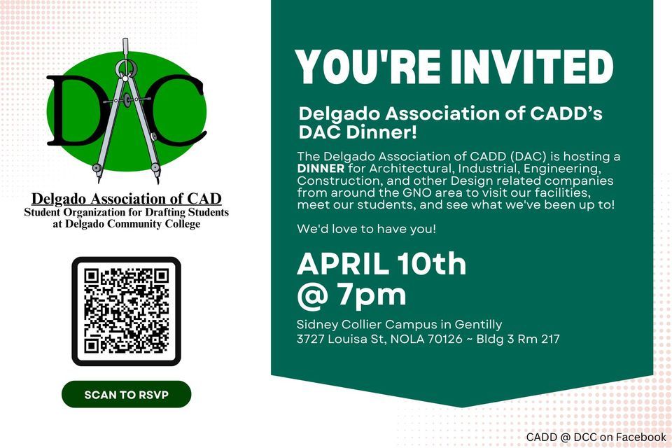 Delgado Association of CADDs DAC Dinner, 3727 Louisa St, New Orleans, LA  70126-5511, United States, 10 April 2024 | AllEvents.in