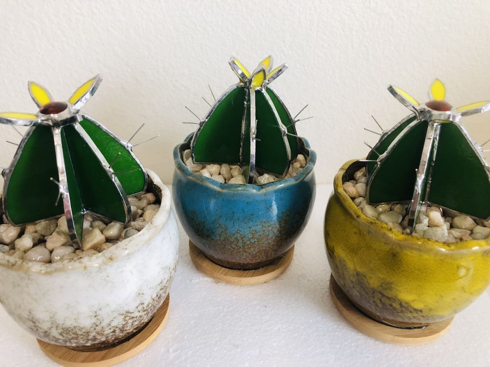 Stained Glass 3D Cactus Succulent with Stained Glass, Brewhalla, Fargo, September 7 2023