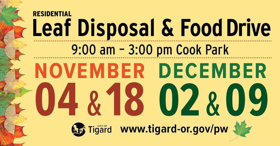 Leaf Disposal & Food Drive, Cook Park, Tigard, November 4 2023 AllEvents.in