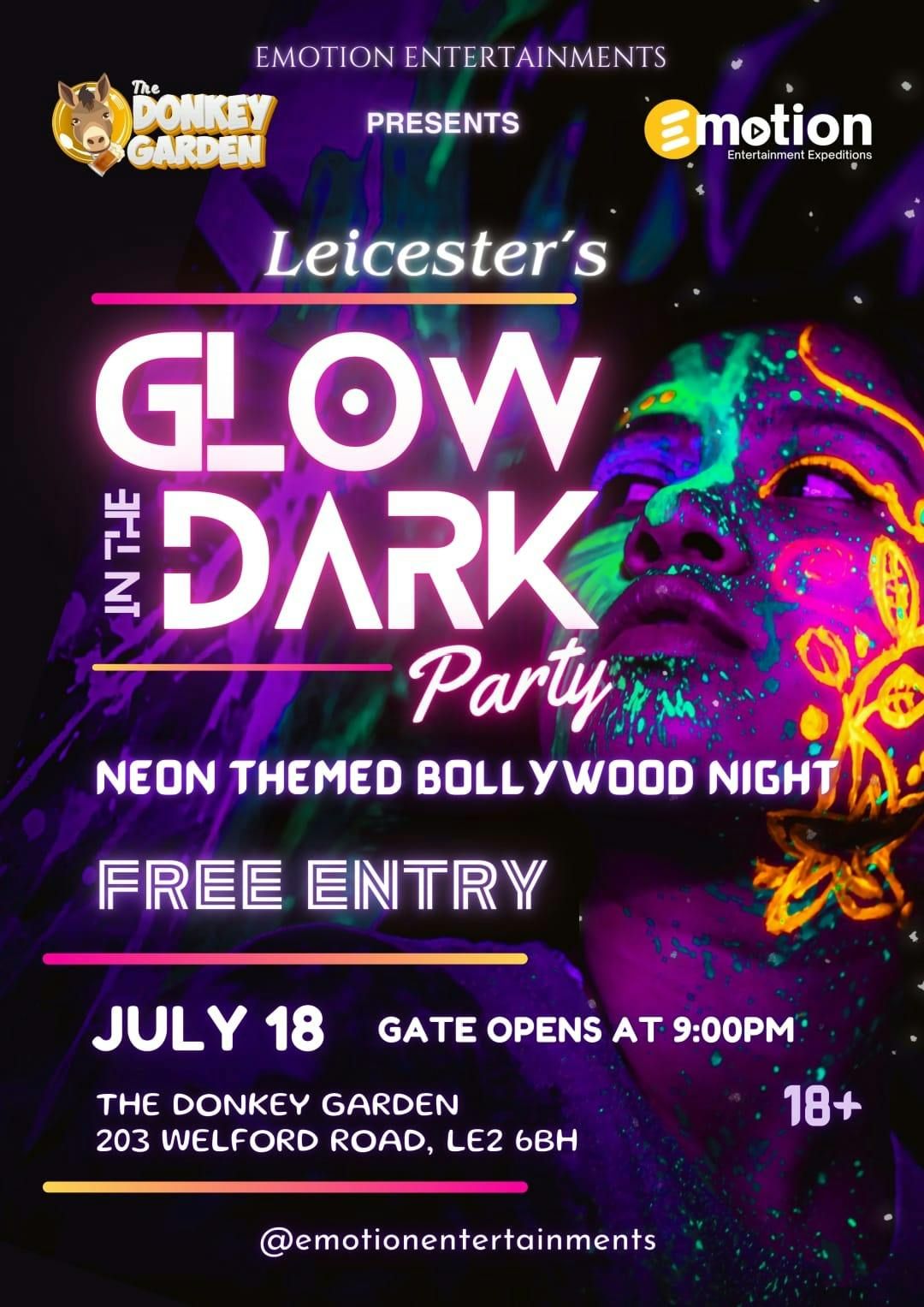 GLOW IN THE DARK PARTY - BOLLYWOOD NIGHT AT THE DONKEY GARDEN | Event in Leicester | AllEvents