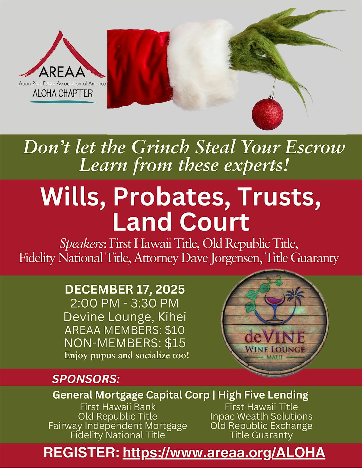 Don't Let the Grinch Steal Your Escrow AREAA  Education & Mixer, 17 December | Event in Kihei | AllEvents