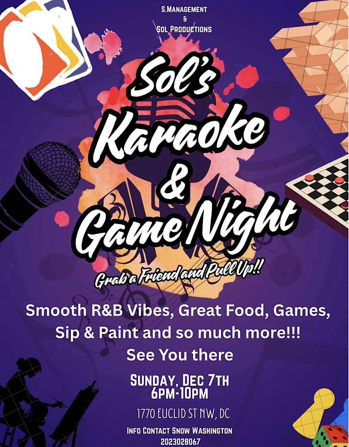 Sol’s Karaoke & Game Night, 7 December | Event in Washington | AllEvents